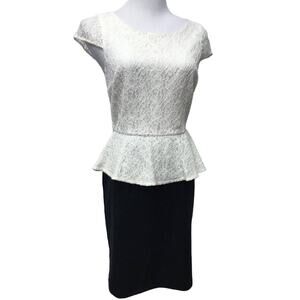 Elle Dress Womens 6 Peplum Waist White Black